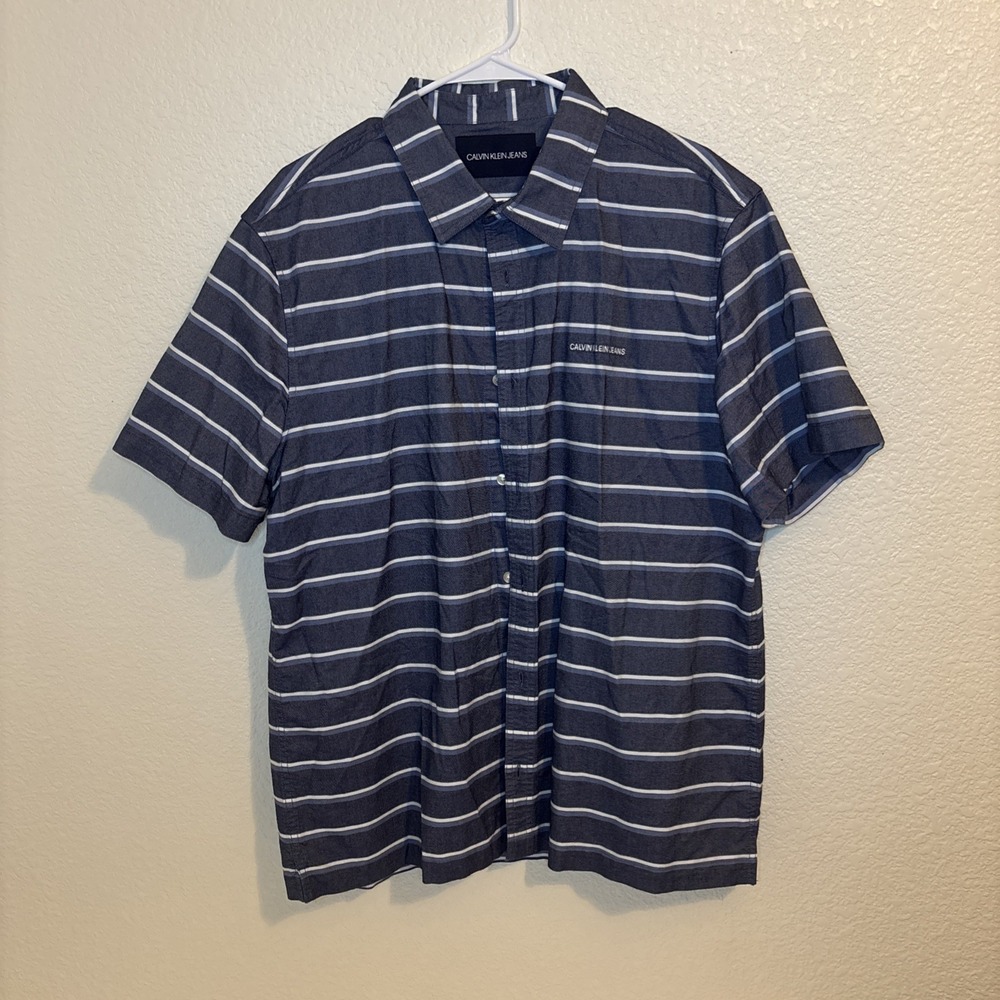 Mens Calvin Klein Jeans Short Sleeve Button‎ Up Shirt Navy size XL